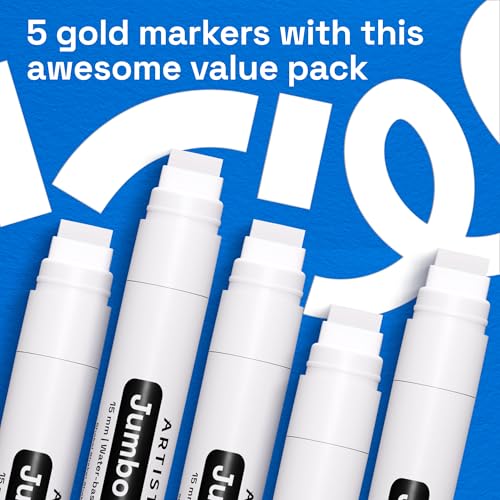 Image of ARTISTRO 5 White Paint Pen for Rock, Glass, Ceramic, Wood, Tire, Fabric, Metal, Canvas, Marking, Painting - Set of 5 Acrylic Paint Markers Water-based - Jumbo Tip
