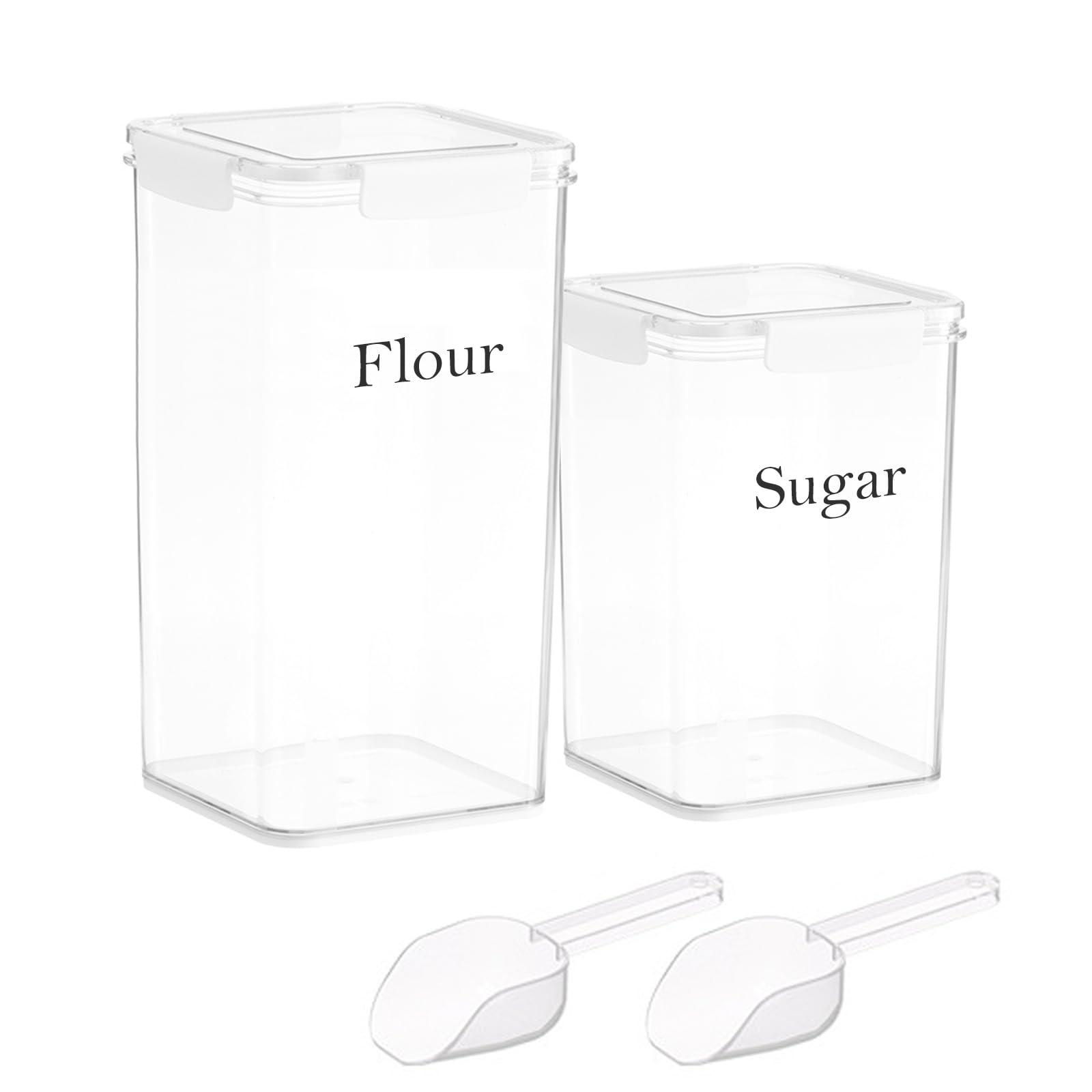 Juego de 2 tarros grandes de almacenamiento de alimentos de 4 L, recipientes herméticos con tapas, color blanco con cuchara gratis, recipientes de cocina para azúcar, harina, café,