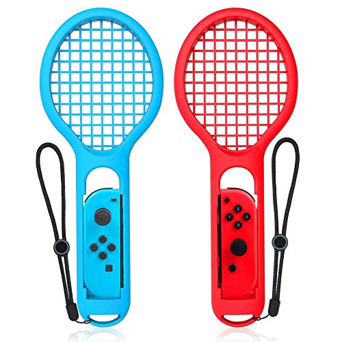 Raquette de Tennis pour Nintendo Switch, Dlife Raquette de Tennis Joy Con pour Mario Tennis Aces(Bleu&Rouge)