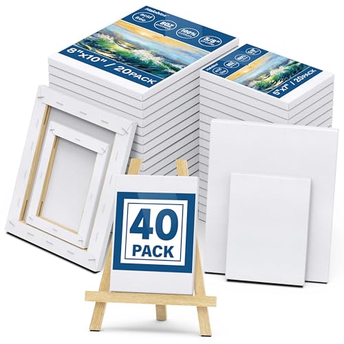 Catálogo para Comprar On-line Lienzos preestirados - los preferidos. 43 Halobios Lienzo en Blanco para Pintura, Paquete de 40-8x10 pulgadas, 5x7 pulgadas (20 de Cada), 100% Algodón, Impreamado, Perfil de 5/8 Pulgadas de Paquete de Lienzo de Super...