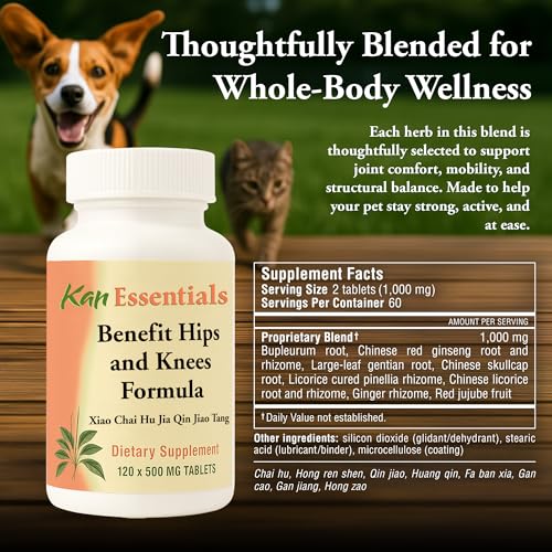 Image of Kan Herb Company Benefit Hips and Knees Formula - Traditional Chinese Herbal Blend to Support Joint Comfort, Mobility, and Digestive Balance, Herbal Supplement Tablets for Pets, 120 Tablets