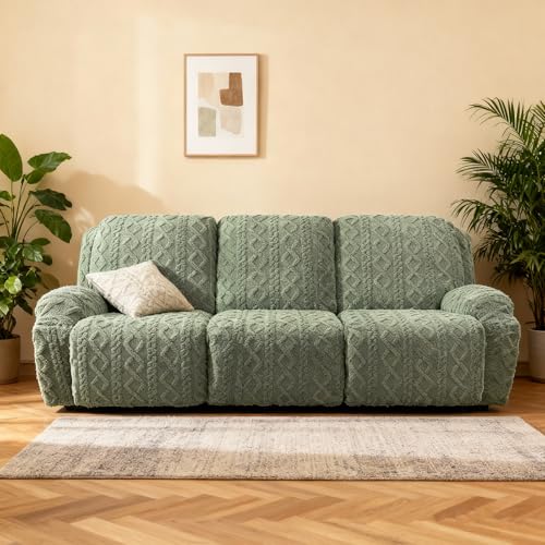 Image of JOKIVTOU Recliner Sofa Covers 8-Pieces Reclining Couch Slipcovers 3 Seater Stretch Recliner Furniture Protector with Elastic Bottom& Pocket, Soft Fitted Washable Stay in Place