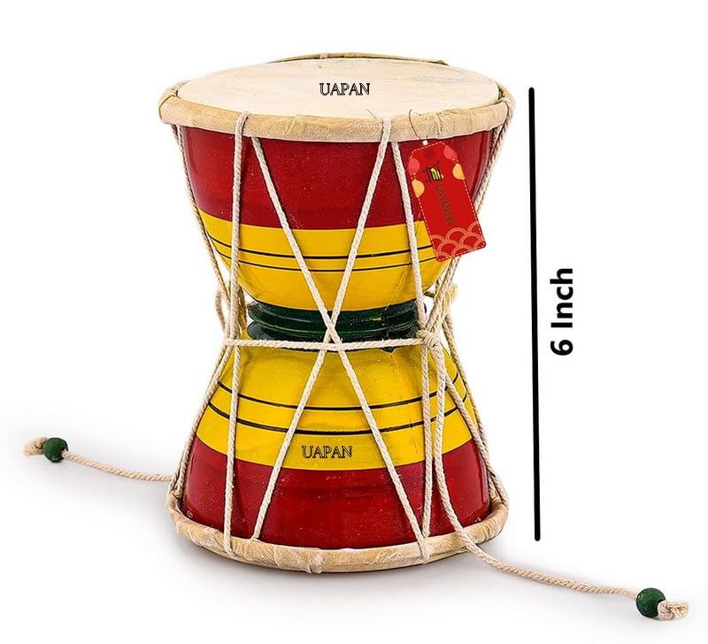 Image of UAPAN Damru Indian Musical Instrument /Pooja Articles /Home Decor & Kids Toys(6 inch)