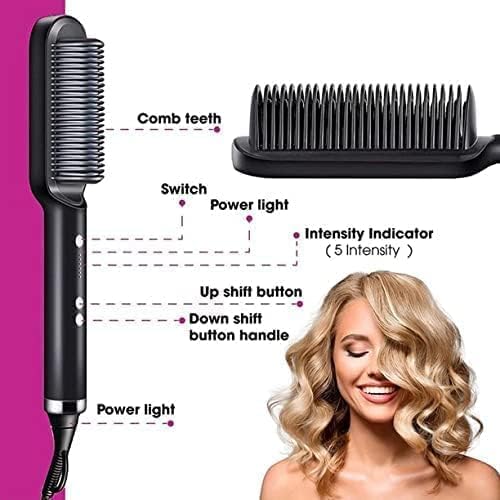 Image of Hair Straightener Comb Brush | 2-in-1 Ceramic Hair Straightener & Styling Brush | Anti-Scald, Fast Heating, Adjustable Temperature, Portable for All Hair Types