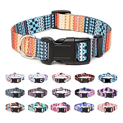 Suredoo Adjustable Nylon Dog Collar with Patterns, Soft Comfy Pet Collar for Small Medium Large Dogs (S, Bohemian Orange)