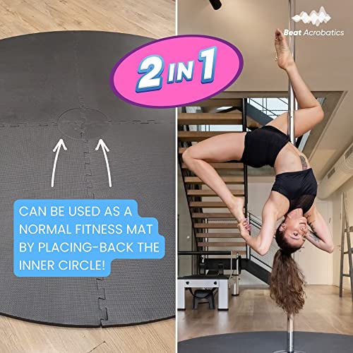 Dancing Pole Crash Mat Pole Fitness Exercise Mat Workout Gym Mat | Extra Thick 15Mm | Huge 5.9' Diameter | Exercise Floor Mat Dancing Pole For Home Yoga Pilates Gymnastics | Interlocking Eva Safety #TOP4