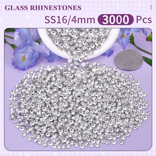 Image of 3000PCS SS16 /4mm Crystal Glass Rhinestones for Bedazzling (Clear) | Flatback Rhinestones for Crafting DIY Nail Art Makeup Decoration, Gems Diomand Charms for Tumbler Shoes Clothing Mug