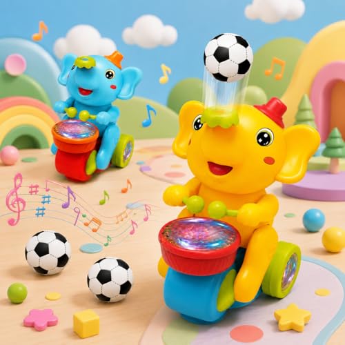 Image of Musical Elephant Toy for Kids with Lights, Drumming Action & Floating Ball | Moving Universal Wheel Toy with Music | Baby Crawling & Toddler Learning Toy for Boys & Girls 1+ Years