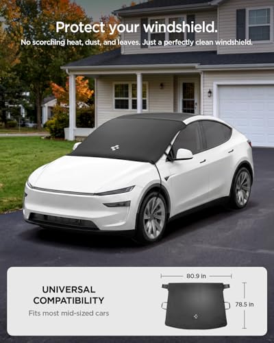 Spigen Magnetic Windshield Protector Cover for Cars – Shields Leaves, Pollen, Sap with Full Windshield Coverage, Waterproof Foldable Summer Sun Visor, Fits Tesla Model Y Juniper & 3 Highland - image 4