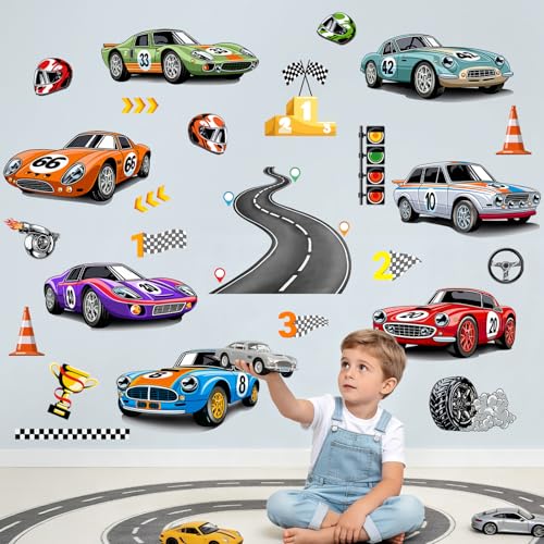 Vinilos decorativos de coches de carreras para pared miniatura 2