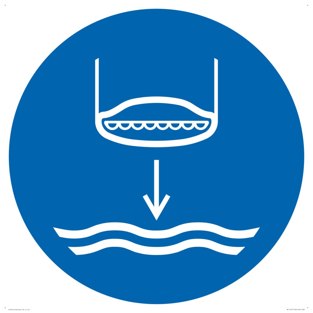 Mandatory: Lower lifeboat to the water in launch sequence Sign - 600x600mm - S60