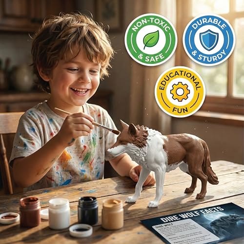 Image of Unscroo DIY 3D Model Painting Kits - Dinosaurs, Ice Age Animals & Unicorns - 3D Printed Art & Craft Hobby Gift for Kids, Teens & Adults - Return Gift Sets (Dire Wolf Single)