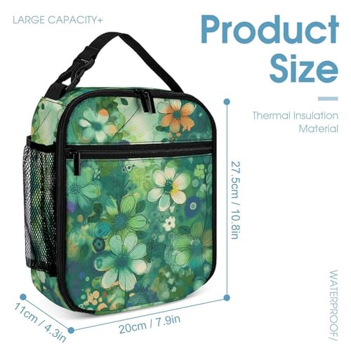 Abstract Seasonal Green Floral Backpack Set Lightweight Bag Lunch Box Pencil Bags for Women Men Bookbags 3 in 14