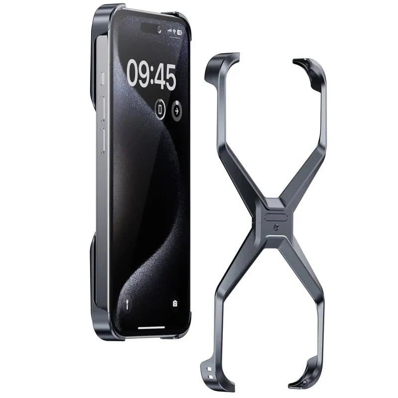 Image of Frameless X Shaped Case Compatible with iPhone 16 Pro | Luxury Aluminum Armor Case | Super Slim Premium Metal - Grey