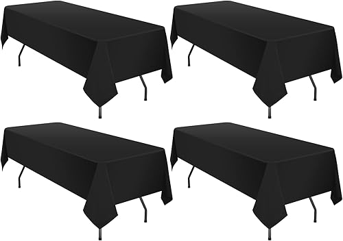 Paquete de 4 manteles de poliéster de 60 x 102 pulgadas, color negro, para mesas rectangulares de 6 pies, resistentes a las manchas y a las arrugas,