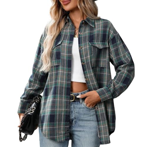 Schwarz Weiß Kariertes Hemd Damen Flanellhemd Baumwolle Karierte Bluse Trachtenbluse Kariert Hemdjacke Langarm Bluse Holzfällerhemd Frau Oktoberfest...