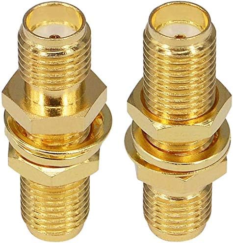 SMA Socket Connector Panel Chassis Mount SMA Female to Female Bulkhead Extendable Antenna Jack Adapter for Antennas Wireless LAN Devices Coaxial Cable Charging Adapter (Gold)