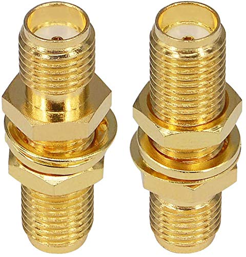 SMA Socket Connector Panel Chassis Mount SMA Female to Female Bulkhead Extendable Antenna Jack Adapter for Antennas Wireless LAN Devices Coaxial Cable Charging Adapter (Gold)