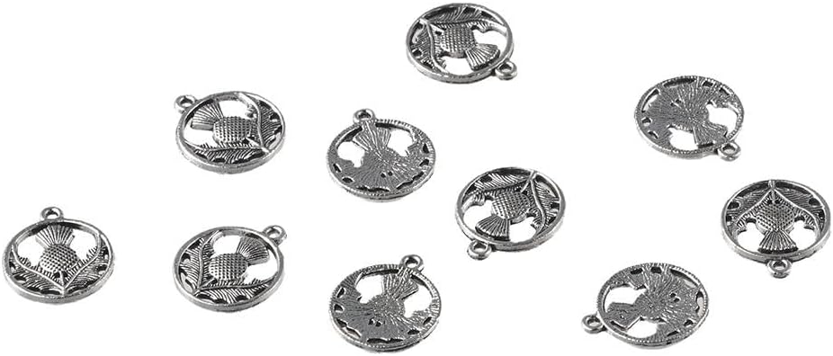 100Pcs Flat Round with Flower Scotland Thistle Charms Alloy Pendants Antique Silver Vintage Flower Pendants for Jewelry Making - Image 2