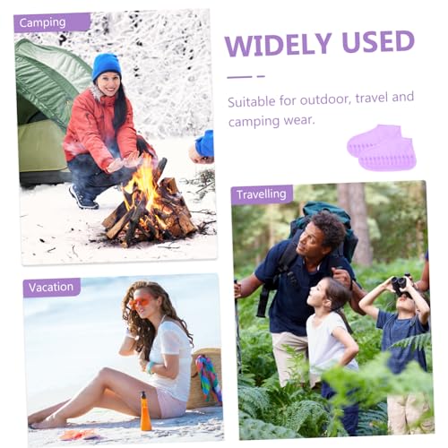 Cubiertas para zapatos antideslizantes SUPVOX, 2 pares, color morado, para niños y adultos, material silicona, impermeables miniatura 4