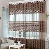 KEKUYA 2 Piezas Cortinas Salon Modernas Visillos Poliéster Visillo semitraslúcido con Ollaos para Casa Decoracion Dormitorio, Salón o Habitación - 168 x 229cm(An x Al) Rayas Marrones