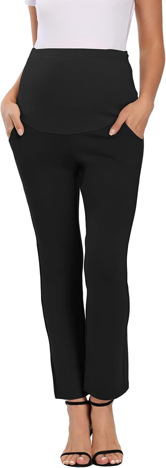 Foucome Women's Maternity Pants for Work Over The Belly Bootcut Dress Pants Stretch Pregnancy Trousers - Image 2