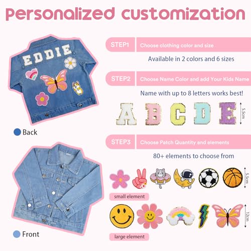 Personalized Denim Jacket with Names, Back to school clothes, Custom jean jacket for girls and boys,Spring & Fall Jackets,1-8 Year Old Birthday Christmas Gifts3