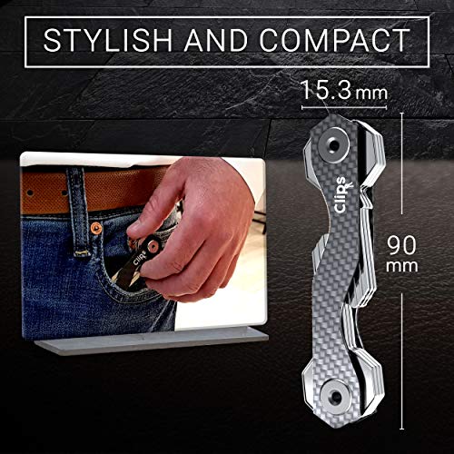 Clips Smart Compact Key Holder Keychain - Made Of Carbon Fiber & Stainless Steel- Pocket Organizer Up To 28 Keys- Lightweight, Strong Includes Bottle Opener, Carabiner & More #TOP5