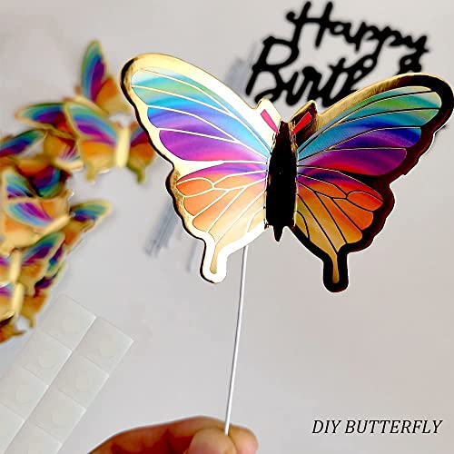 Ymrott Cupcake Topper Butterfly Cake Toppers Happy Birthday Acrylic Food Decoration Wedding Party Supplies Multicolor 40 Pieces #TOP4
