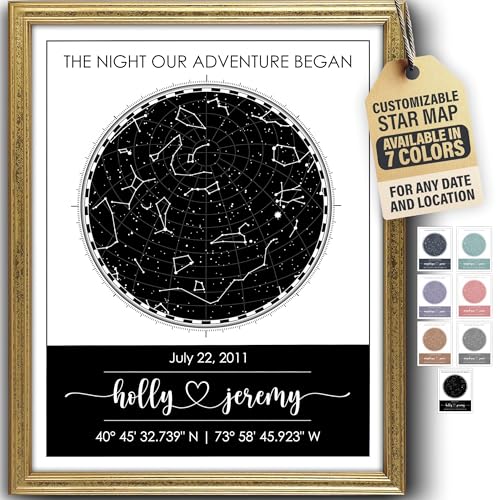 Custom Star Map for Specific Date Art Print | Personalized Star Map | Night Sky Constellation | Anniversary Gifts for Women | Unique Gift for Father's Day, Weddings, Girlfriends, Boyfriends (11x14)
