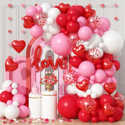 Kit de guirnalda de arco de globos para el día de San Valentín, globo rojo, rosa y blanco con globo de amor de aluminio para fiesta de San Valentín, aniversario, boda, suministros de compromiso