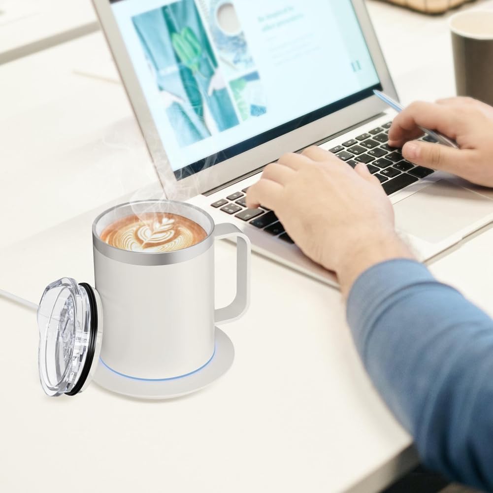 Tasse à Café Auto-Chauffante pour Bureau avec Arrêt Automatique Après 10 Heures, Ensemble de Réchauffeurs de Tasse Alimentés par USB.