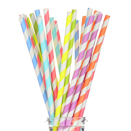 175 Count Striped Paper Straws for Cake Pop Sticks, Party, Events and Crafts 7 3/4” in Assorted Rainbow Colors of Special Curation (Striped)