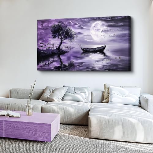 KELIYUAN Wall Art For Living Room Canvas Wall Decor For Bedroom Office Wall Decoration Landscape Paintings Modern Purple Lake View Pictures Artwork Hotel Room Home Decor Ready To Hang 20x40 In
