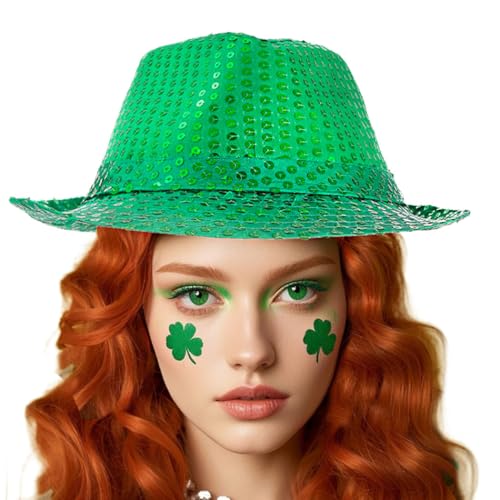 Coridy St. Patrick's Day Hat Green Sequin hair wear Cowboy Hats Bling Hair Accessories for Women