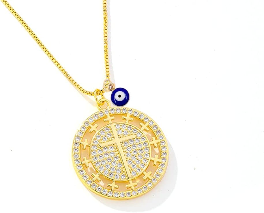 BeTime Evil Eye Necklace: Cross Necklace for Women | Gold Necklace for Women with Zircon, 18k Gold Plated Jewelry Gift, Gold Plated, Zircon
