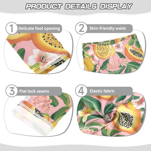 Papaya Floral Girls' Leggings Toddler Doodles Leaves Tropical Kids Yoga Pants Dance Active Tights 4T3