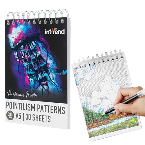 int!rend Livre Coloriage Adulte - Cahier de Coloriage Adulte avec 30 Design pour Pointillisme - Cahier de Dessin A5 avec Reliure à Spirale - Livre a Colorier pour Feutre Marqueur Peinture