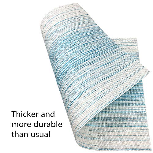 Placemat,Blending Color Durable Woven Vinyl Placemat Washable Heat-Resistant Anti-Skid Kitchen Dining Table Mats (Set Of 6, Blue With White) #TOP3