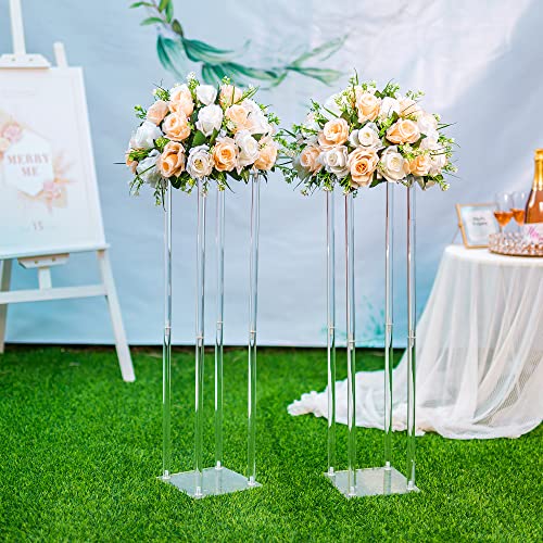 Acrylic Vases Wedding Centerpieces For Tables - 2 Pcs Clear Column Flower Stand, 31.5In Tall Flower Vases For Centerpieces, Inweder Geometric Vases For Centerpieces Bulk, Birthday Party, Home Decor #TOP4