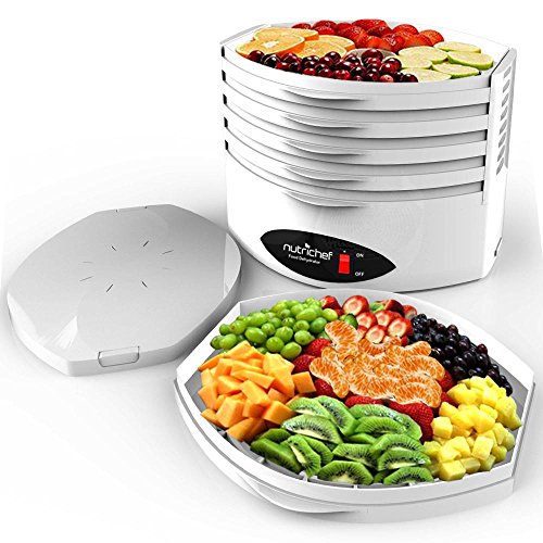 NutriChef 5-Tray Food Dehydrator Machine - Professional Electric Multi-Tier Hanging Food Preserver, Meat or Beef Jerky Maker, Fruit or Vegetable Heat Circulation Dryer - PKFD18WT