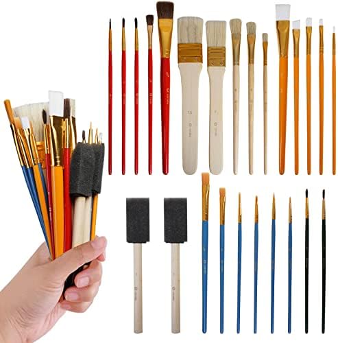 CONDA 25 Pcs Assorted Paint Brushes Value Pack for Watercolor, Oil, Acrylic Paint, Tempera Paints & More