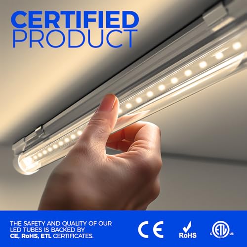 Image of Barrina T8 LED Shop Lights 2FT, 20W 3000LM 3000K, 2 Pack, High Output Tube | 2 Foot Light Bar for Workbench Workshop and Garage, Easy Ceiling Mount, Linkable to 10, Aluminum, V Shape, Clear Cover