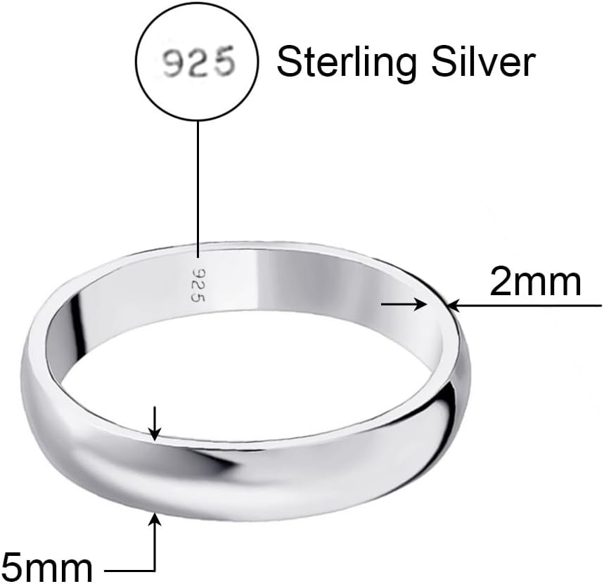 Savlano 925 Sterling Silver 5MM Half - Round Wedding Band Ring for Women and Men Comes in 5-14 Sizes with Gift Box - Made in Italy - Image 3