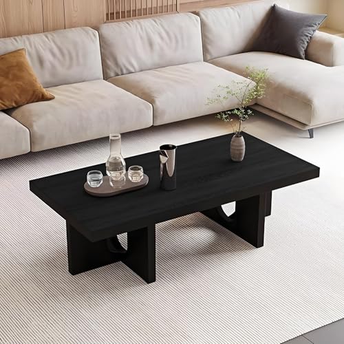 GSATREY Mesa de Suelo Japonesa, Mesa de Centro Japonesa de Tatami de Madera Maciza, Estable y Resistente, para Sala de Estar, Comedor u Oficina(Black,140 * 60cm/55.1 * 23.6in)