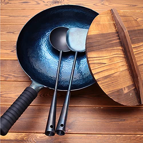 Wok de hierro martillado a mano 30 cm con tapa de madera miniatura 5