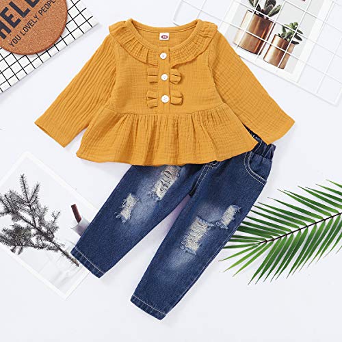 Image of Newborn Baby Girl Clothes Toddler Girl Outfits Ruffle Long Sleeve Tops Pants with Hats and Headband Fall Summer Clothes Sets