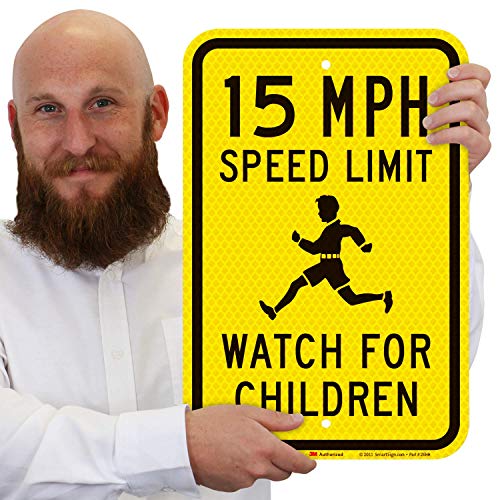smartsign fluoreszierend Diamond Grade Reflektierende Aluminium Schild, Legend 15 MPH Speed Limit Uhr für Kinder, 45,7 cm hoch x 30,5 cm breit, schwarz auf gelb