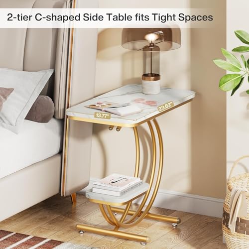 Image of Coffee Table for Living Room End Table Beside Tables with Metal Legs Small Accent Snack Tables Nightstand for Multipurpose Square Table (Golden White)