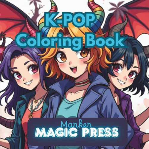 K-Pop Stars coloring book: Pages featuring Korean Pop Stars singing, performing and...